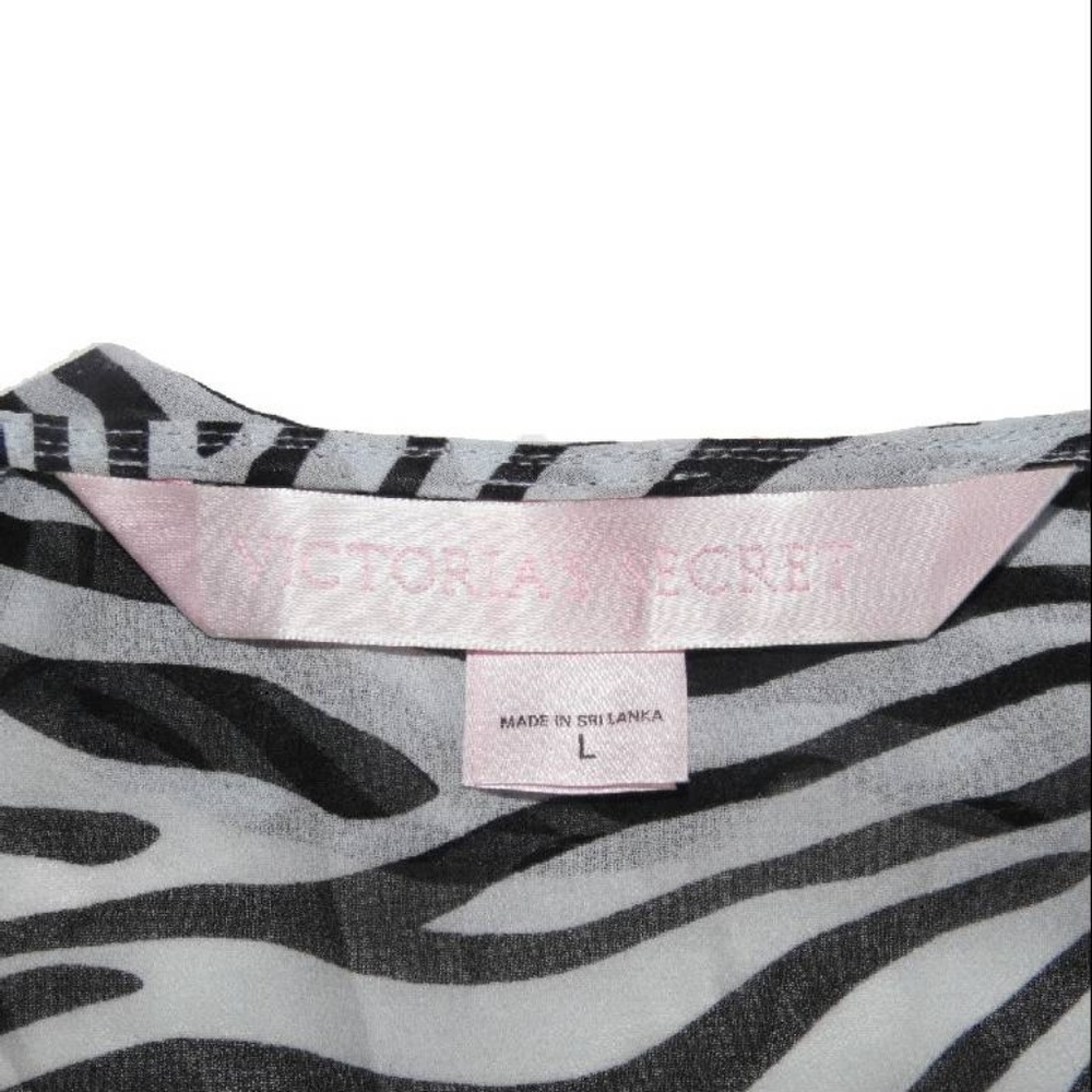 VICTORIAS SECRET Tunic L Black & White EXOTIC ZEBRA ANIMAL PRINT Sheer BLOUSE VS - Picture 3 of 5